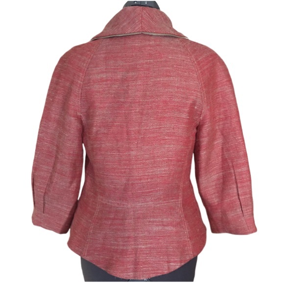 Emil Rutenberg Designer Linen Mix Rough Weave Red & Beige Stud Collar Jacket - Picture 2 of 16